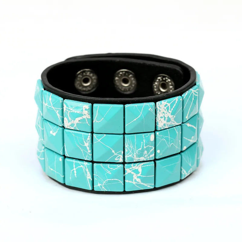 Fashion Punk Leather Bracelet Unisex Black Cuff Adjustable Rock Style Wristband Jewelry for Men Women Gifts