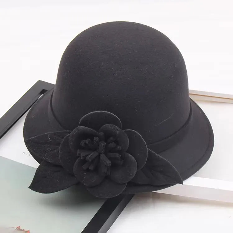 2025 Autumn and Winter New Woolen Hat for Women, Three-dimensional Big Flower Fashion Hat, Temperament Top Hat