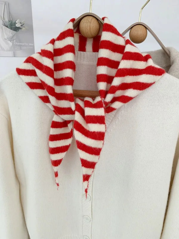 New Women Wool Scarf Shawl Winter Warm Soft Knitted Striped Triangle Fashion Brand Bandana Lady Wool Scarves