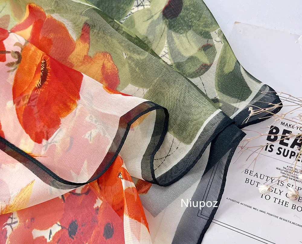 Bright Colors Printed Scarf Pretty Women Elegant Chiffon Georgette Bandana Scarf Summer Beach Sunscreen Thin Shawl