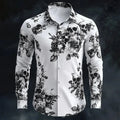 Halloween Shirt Men's Long-Sleeved Lapel Shirt Classic Skull Print Funny Shirt Holiday Party Comfortable Men's Clothing
