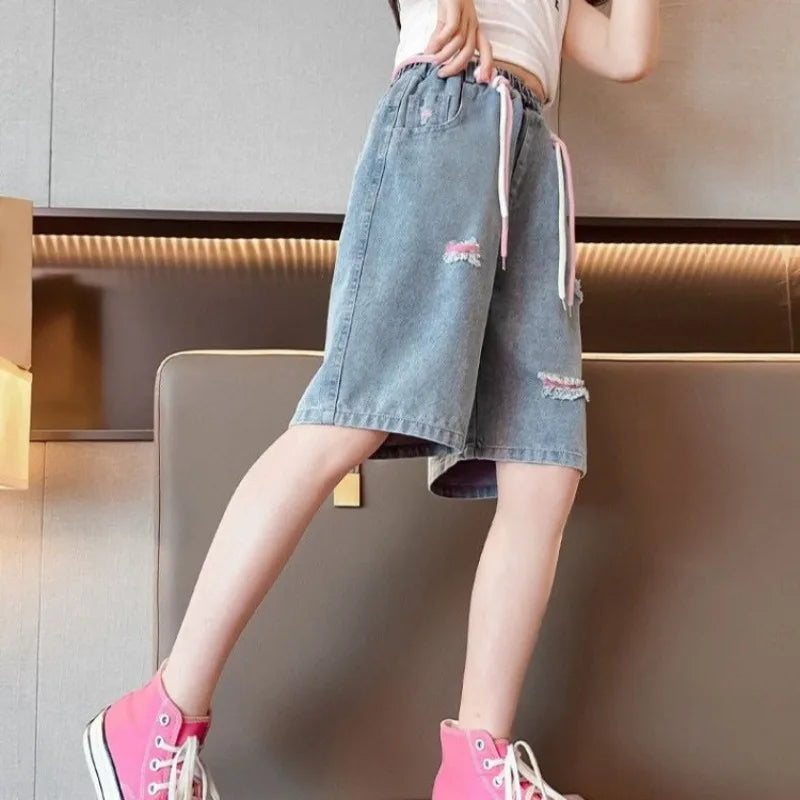 Kids' Lightweight Denim Shorts 2026 Summer Trendy Casual Outdoor Shorts for Girls Breathable Stretchy Streetwear Jeans
