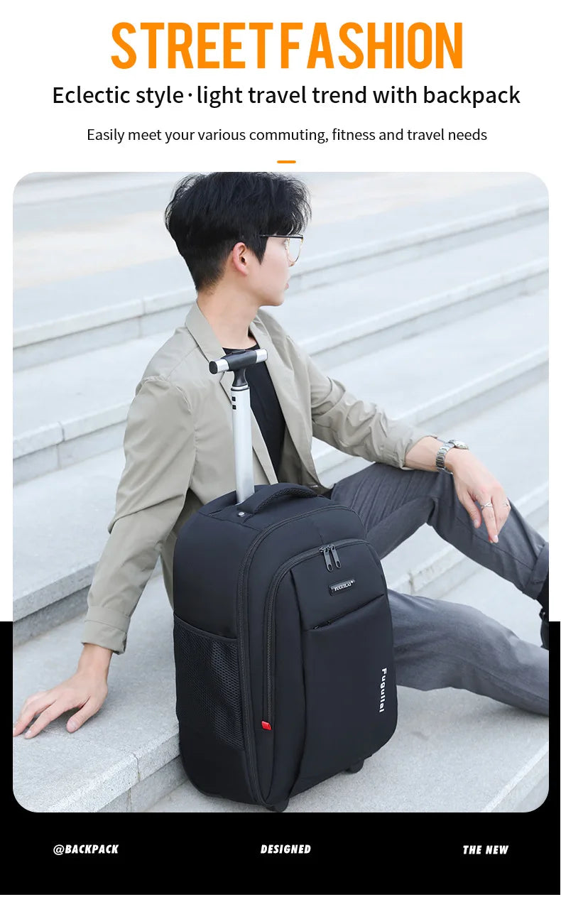 Men Trolley Backpack Rolling Luggage Travel Backpacks Trolley Bag with wheels Business Wheeled Backpack Cabin Carry on Luggage