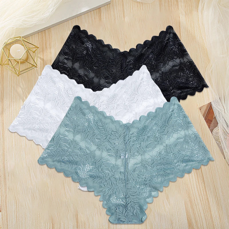 FINETOO 3PCS/Set Women Floral Lace Panties High Waist Briefs Sexy Lingerie Pantys S-XL Underpants Female Underwear Intimates