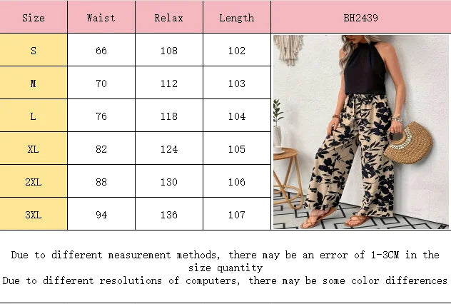 Women's Printed Wide Leg Pants Casual Elastic Waist Long Trousers Comfortable Fashion plus Size Women's Clothing