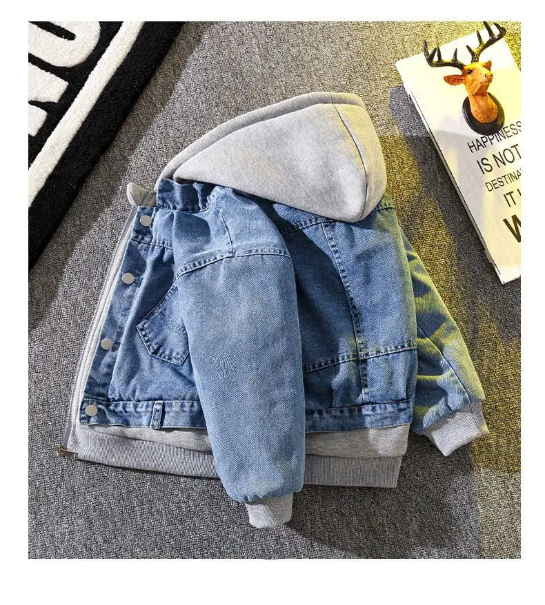 Teenage Boys Denim Jacket Spring and Autumn New Children's hooded casual Korean version jacket