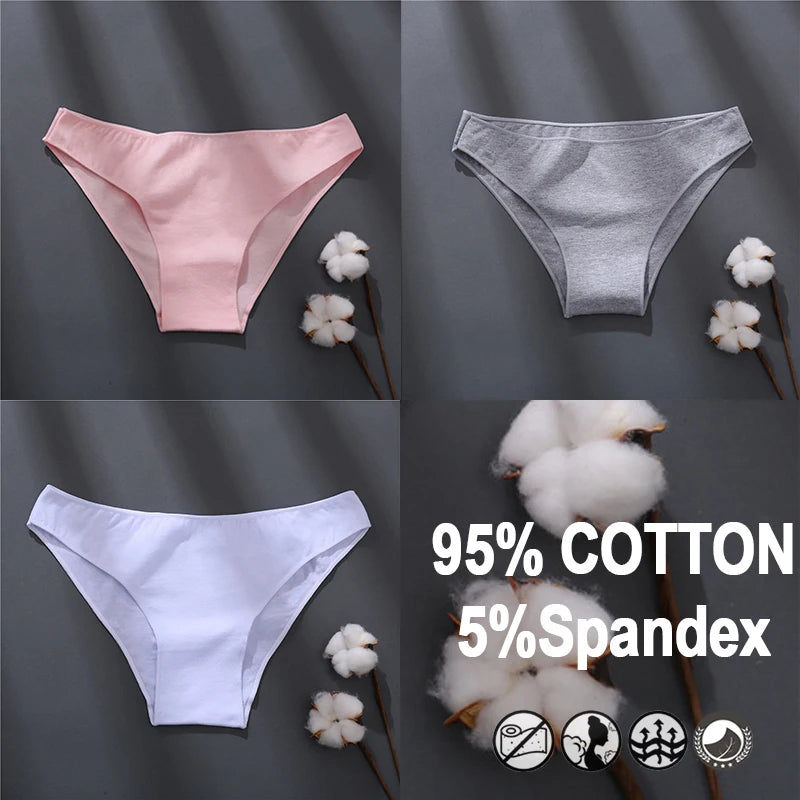Women Sexy Cotton Panties Solid Color Underwear Simple Style Briefs Low Waist Breathable Panties Female Soft Intimates Lingerie