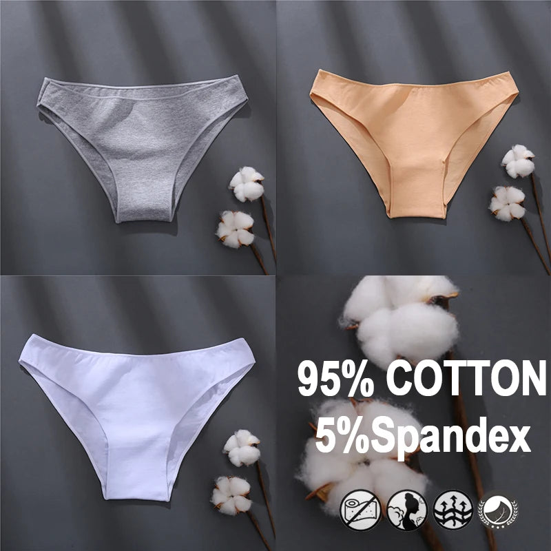 Women Sexy Cotton Panties Solid Color Underwear Simple Style Briefs Low Waist Breathable Panties Female Soft Intimates Lingerie