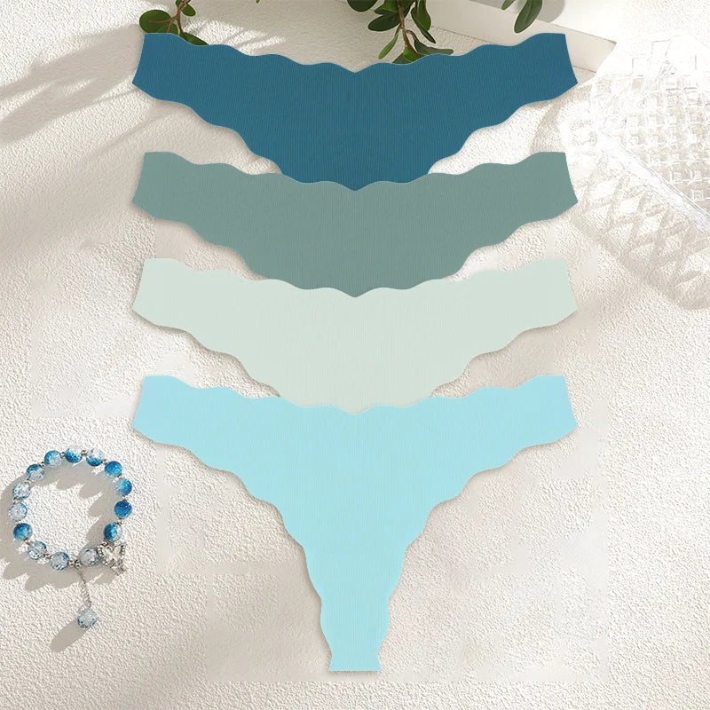 4PCS Women Seamless Wavy Design Panties Ultra-thin Panties Women Ice Silk Underwear Sexy Panty Low Waist G-string Female Solid