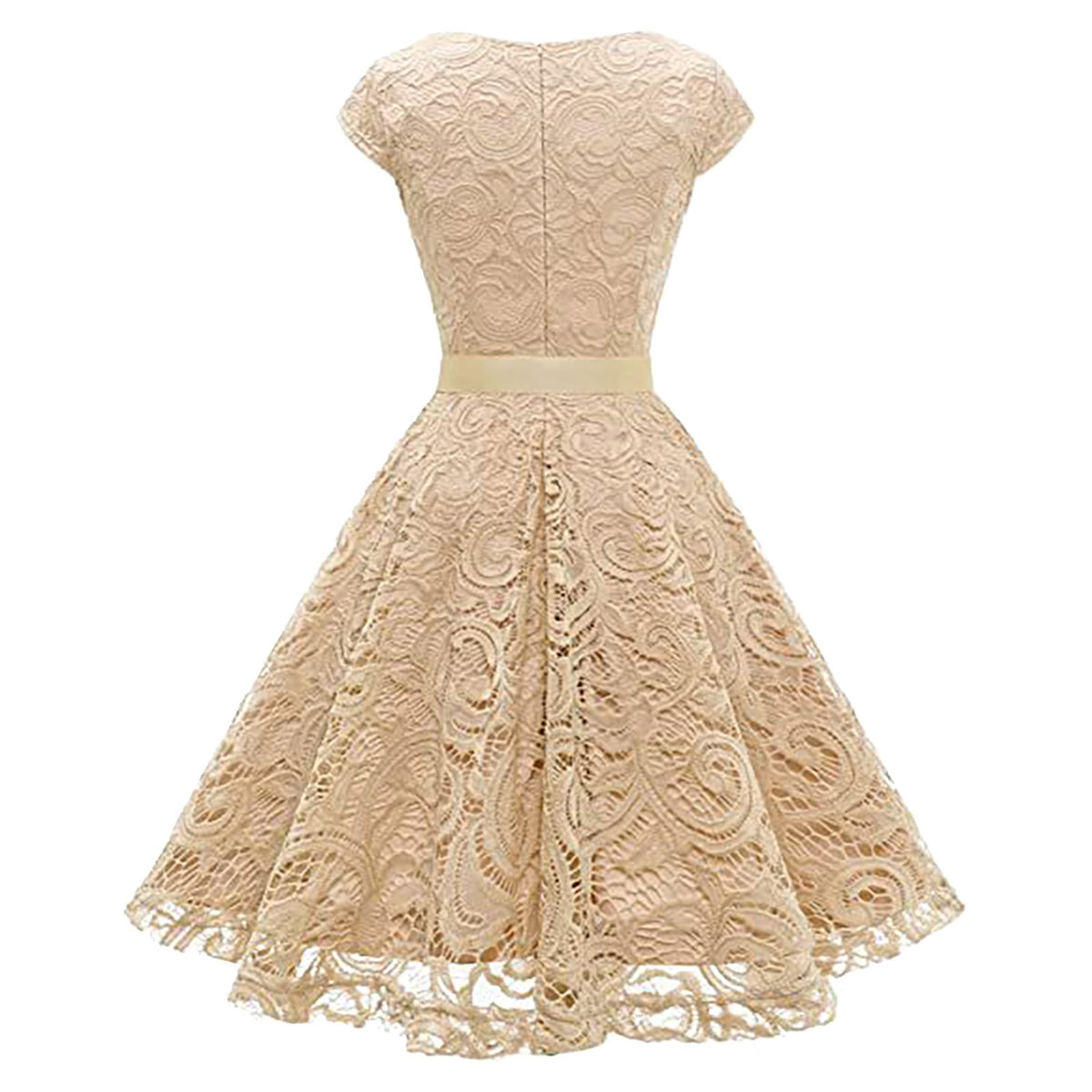 Women's Lace Party Dress Summer Short Sleeve O Neck Swing High Waist Bridesmaid Dress Bow Tie Formal Cocktail Swing A Line Dress
