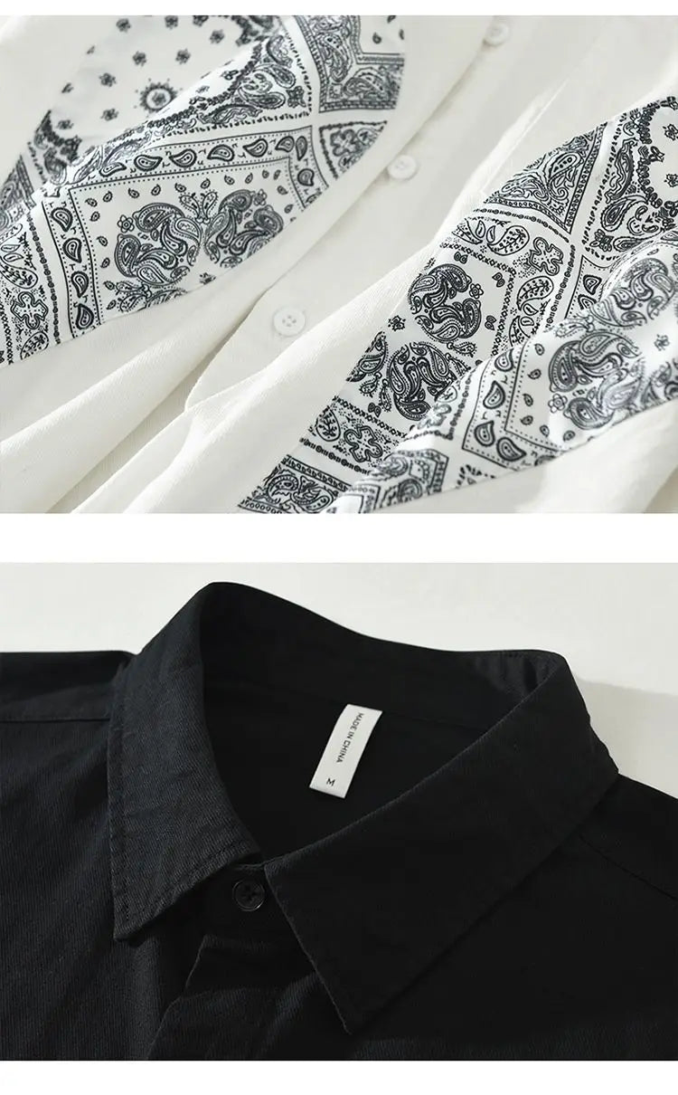 Men Casual Long Sleeve Shirt Trendy Patchwork Print High End Stylish Top