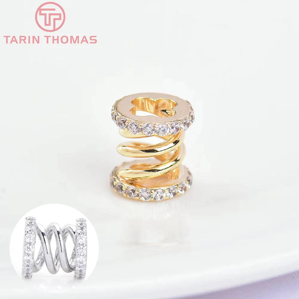 (5682)2PCS 8.7x9MM 24K Gold Color Brass with Zircon Spring Shape Spacer Beads Bracelet Beads High Quality Jewelry Accessories