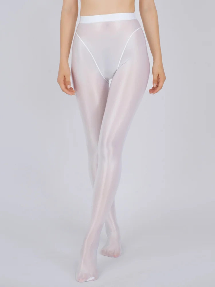 Sexy Women Thin Sheer See Through High Waist Sexy Tight Silk Shiny Pencil Pant Oil Glossy Candy Color Yoga Leggings Pants