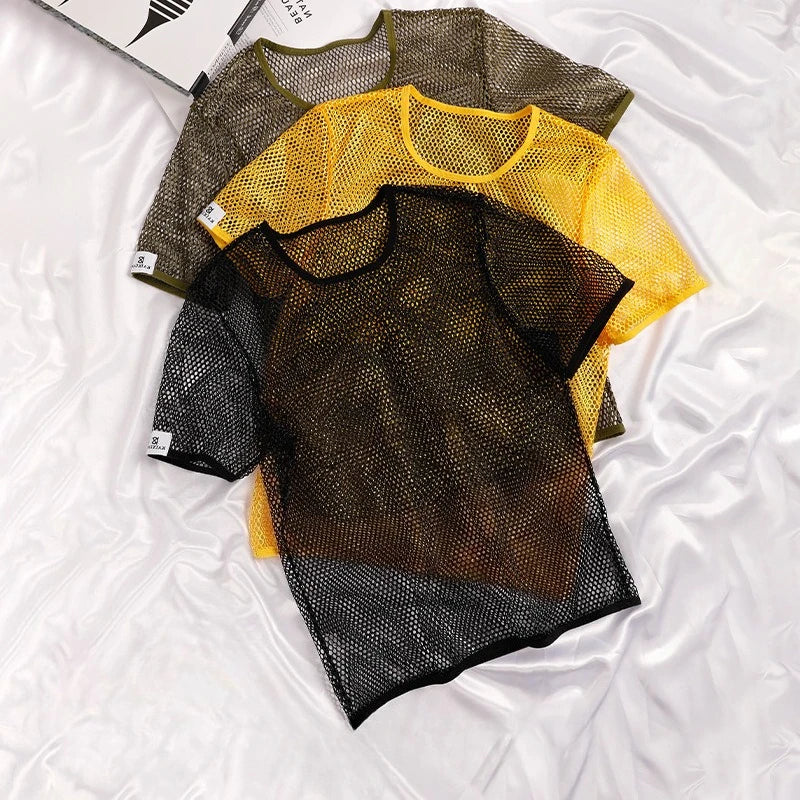 Men's Hollow Out Mesh T-Shirt, Breathable, Sport, See Through, Streetwear, Lightweight, Casual Tank Top, Summer, New Arrivals