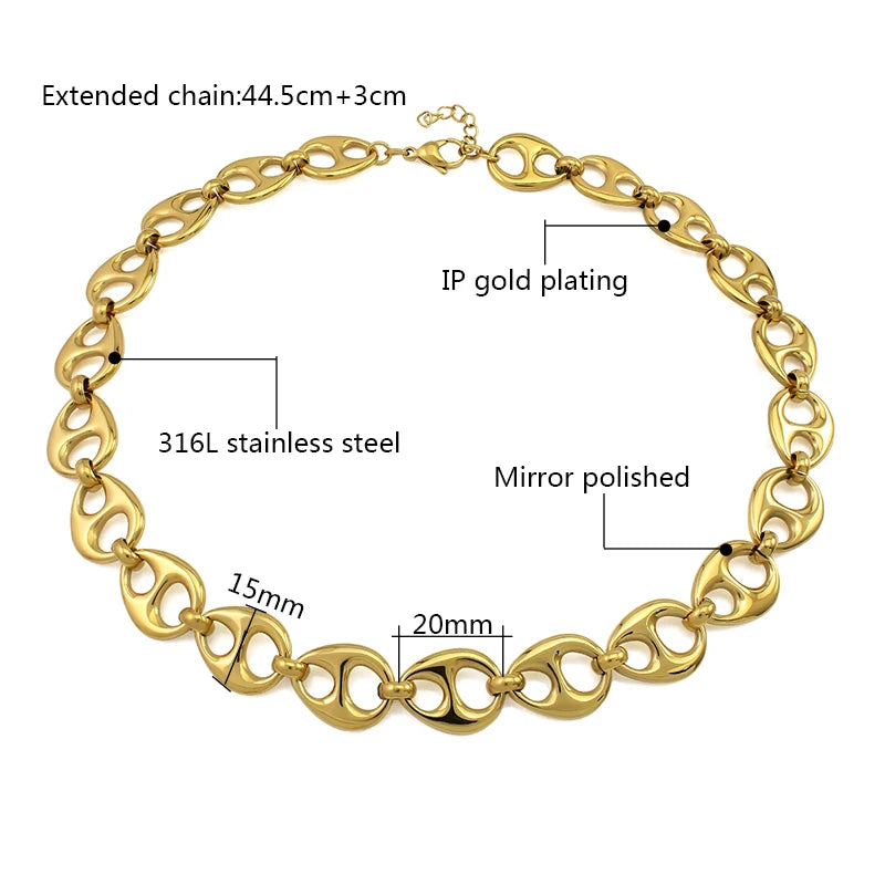 Gold Color Big Thick Necklace Chain for Women Pig Nose Design Links Necklace Chunky Chain Necklace Exaggerated Punk Style Party