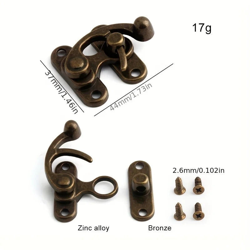 2PCS Metal Bag Horn Hook Lock Antique Tin Box Jewelry Box Decorative Buckle Lock Hook With Screws DIY Wallet Making