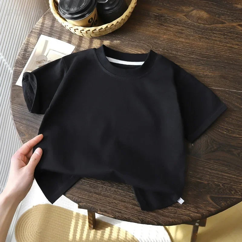 Summer Solid Children Cotton Casual Short Sleeve White Red Black T-shirts Girls Baby Clothes Kids Boys Toddler High-quality Tops