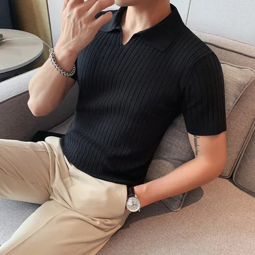 2021Top Grade New Summer Mens Polo Shirts With Short Sleeve Turn Down Collar Casual Knit Solid Colo Tops Fashions Men Clothing