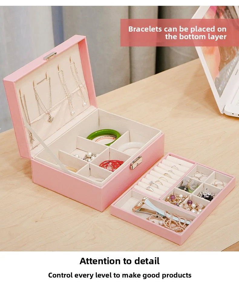 VANSIHO Großvolumige, umweltfreundliche PU-Leder-Schmuckschatulle mit doppelter Schicht und tragbare Aufbewahrungsbox für Make-up-Accessoires für Damen