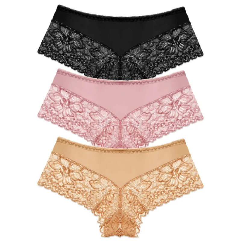 WarmSteps 3Pcs/Set Sexy Lace Panties Women Underwear Flroal Rmantic Women's Pantys Female Lingerie G Strings Thongs Briefs Tanga