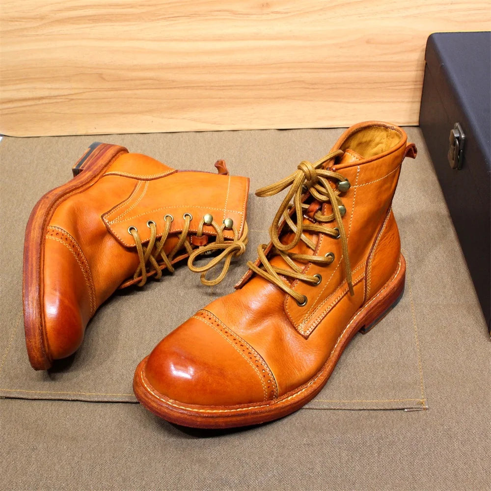 Men's Handmade Ankle Boots Soft Calfskin Full Grain Leather round Cap Toe Black Brown Winter Outdoor Shoes Best Quality