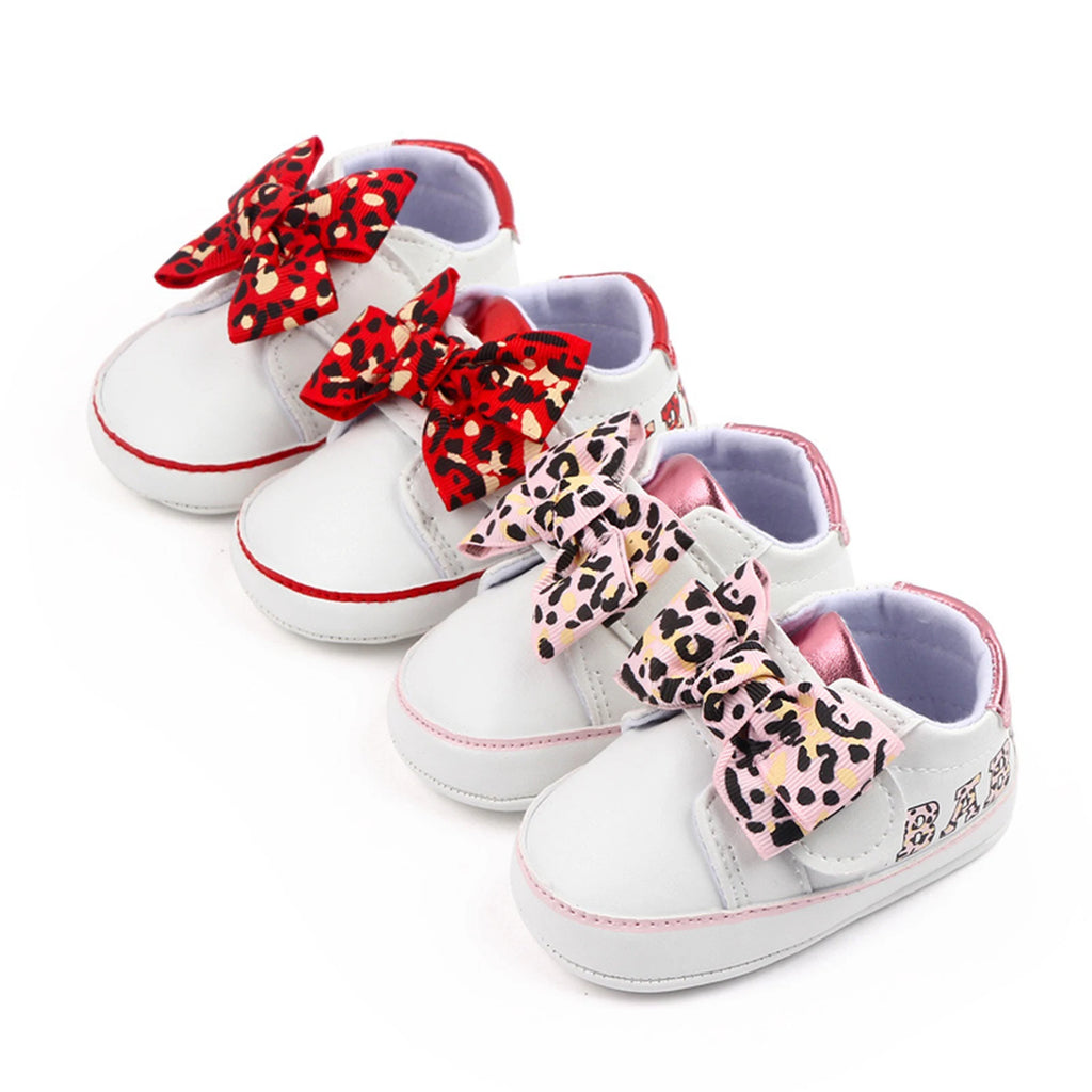 Citgeett Autumn Infant Baby Girl Sneaker Bow Letters Leopard Print Flats First Walking Shoes Casual Daily Shoes