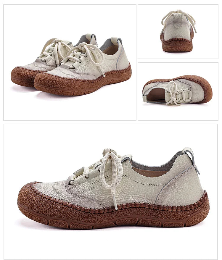 Neue handgemachte Damenschuhe aus echtem Leder, Ganzjahresschuhe, Oxfords, flache Damenschnürschuhe, gemütliche Mokassins, runde Ballerinas