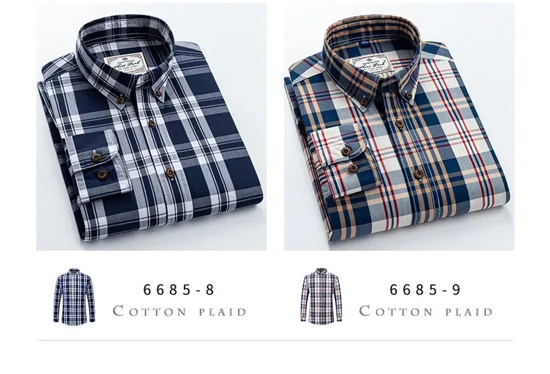Neue Herren-Langarmhemd aus reiner Baumwolle im Karomuster Frühling Ganzbaumwoll-Freizeithemd Koreanischer Stil Schlank machend Glättet Ihre Silhouette Bügelfrei