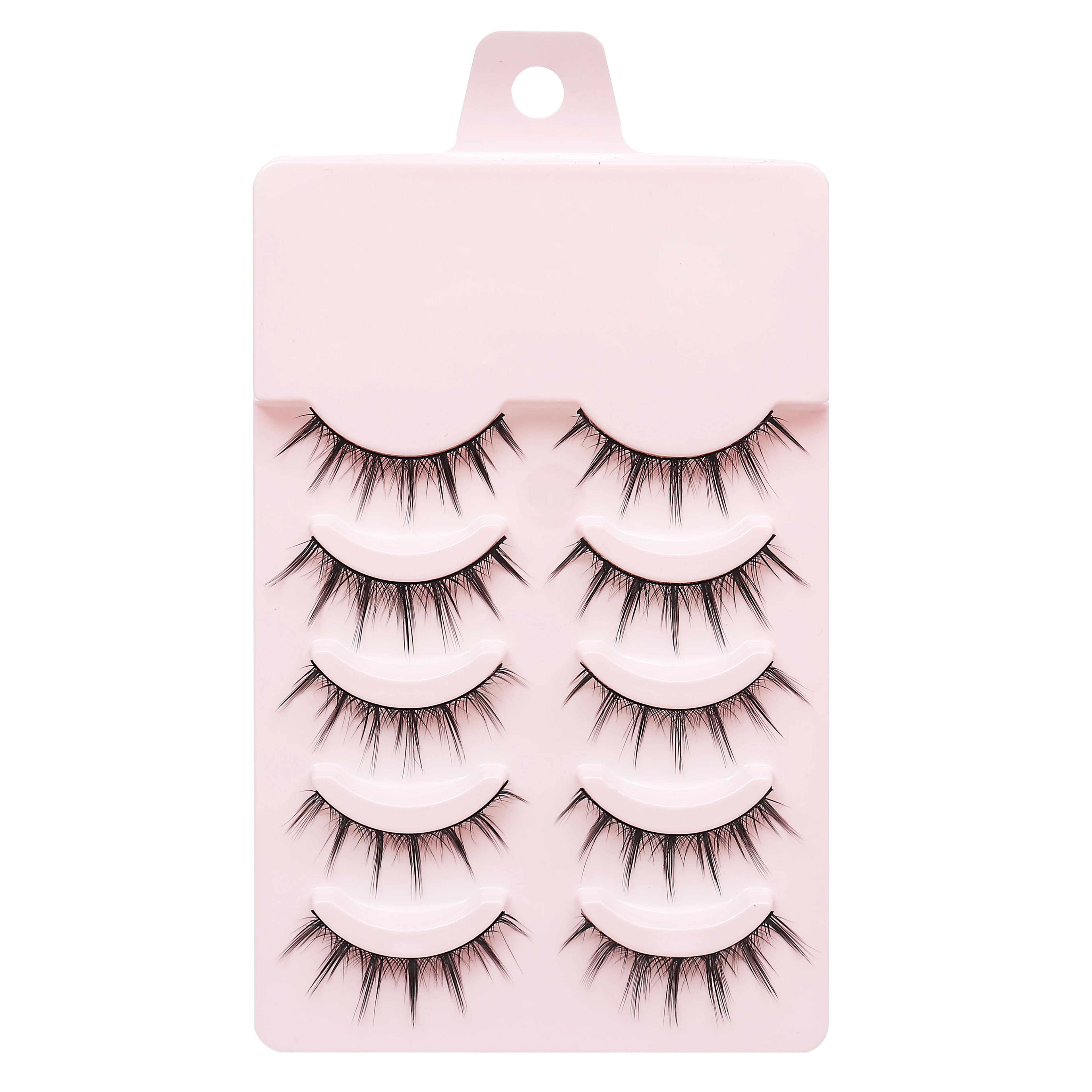 LTWEGO Fake Eyelash Mink Lashes 5 Pairs Little Devil Eyelashes Natural Daily Makeup Manga Eyelashes Clear Band Eyelashes Cilios