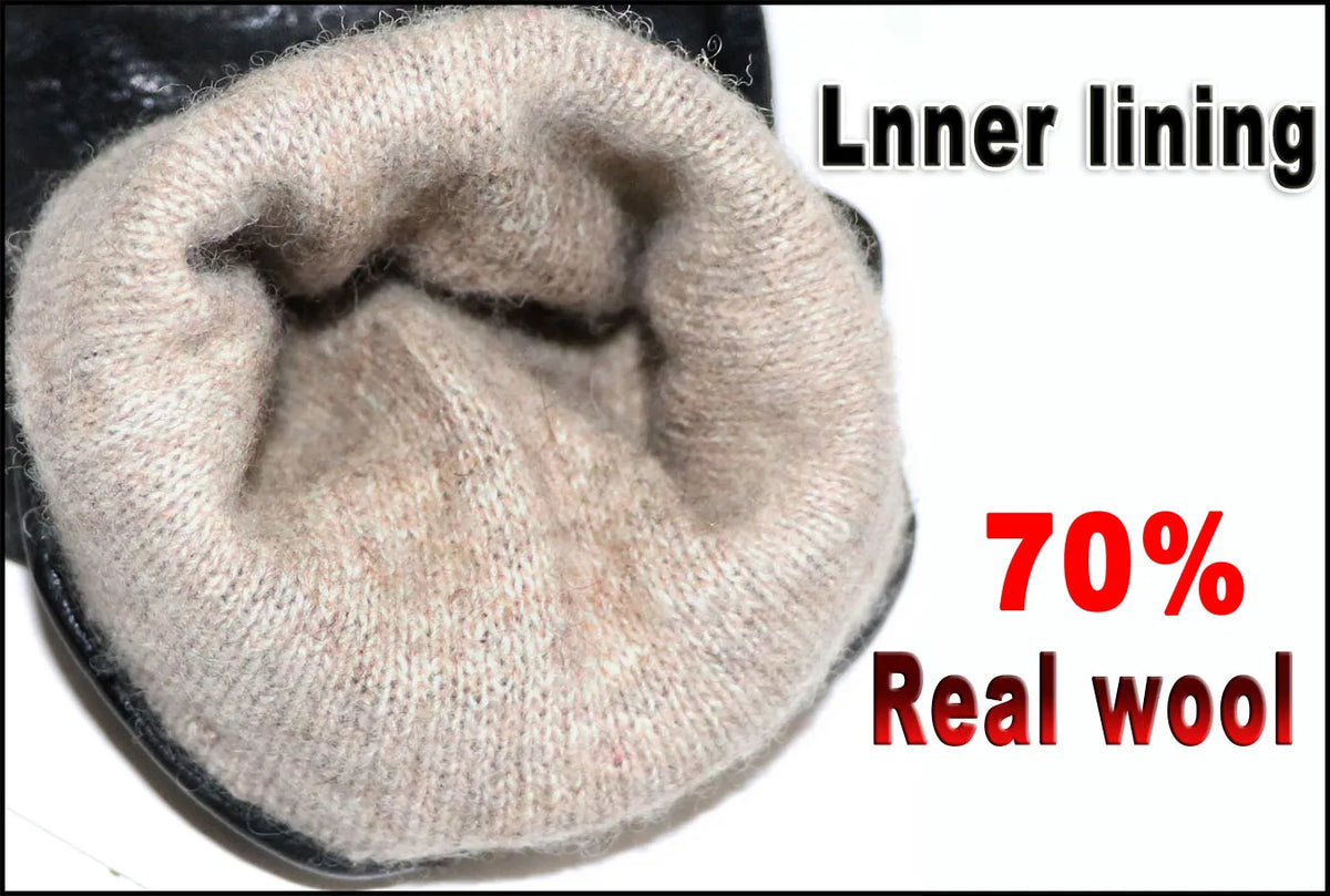 Men's and Women's High-end Buckskin Goat Leather Gloves Autumn and Winter Thin Warm Knitted Wool Lining Driving Leather Gloves
