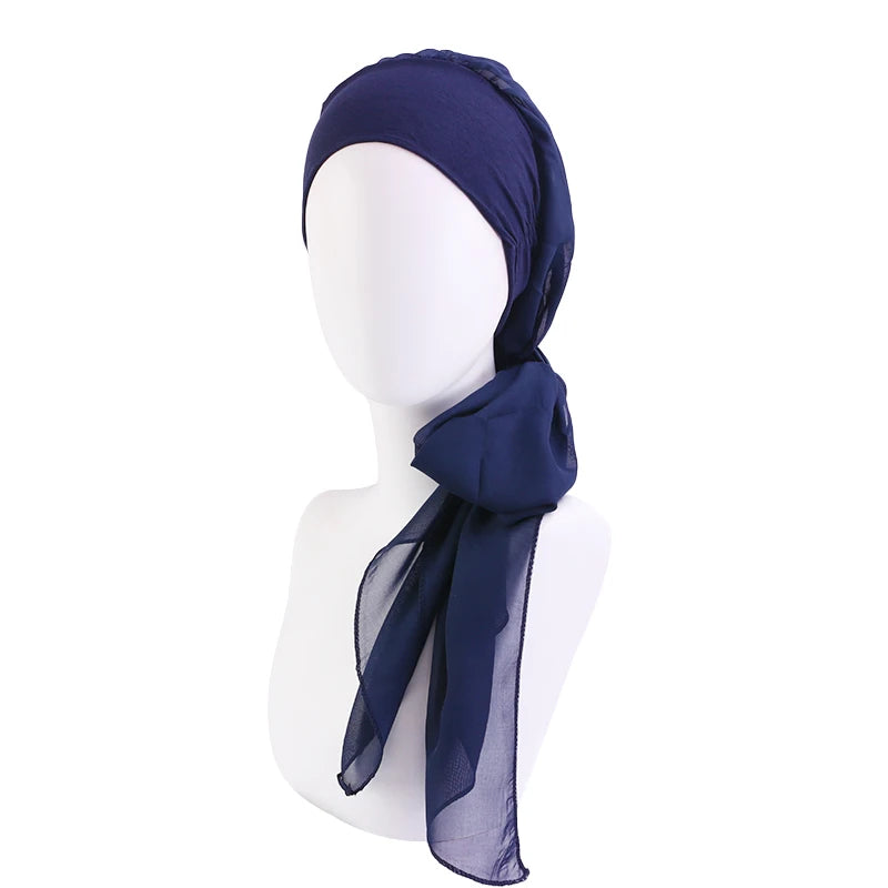 New Muslim Women Hijab Head Wrap Pre-Tied Headwear Cancer Chemo Flower Printed Elastic Turban Cover Hair Loss Head Scarf Bandana