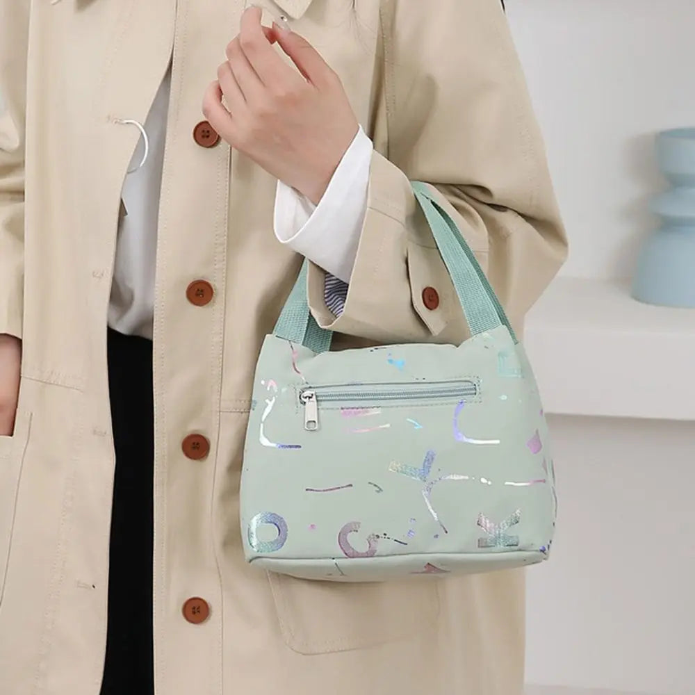 New Bronzing Printing Handbag Oxford Cloth Waterproof Tote Bags Large Capacity Lunch Bag Simple Versatile Shopping Handbag