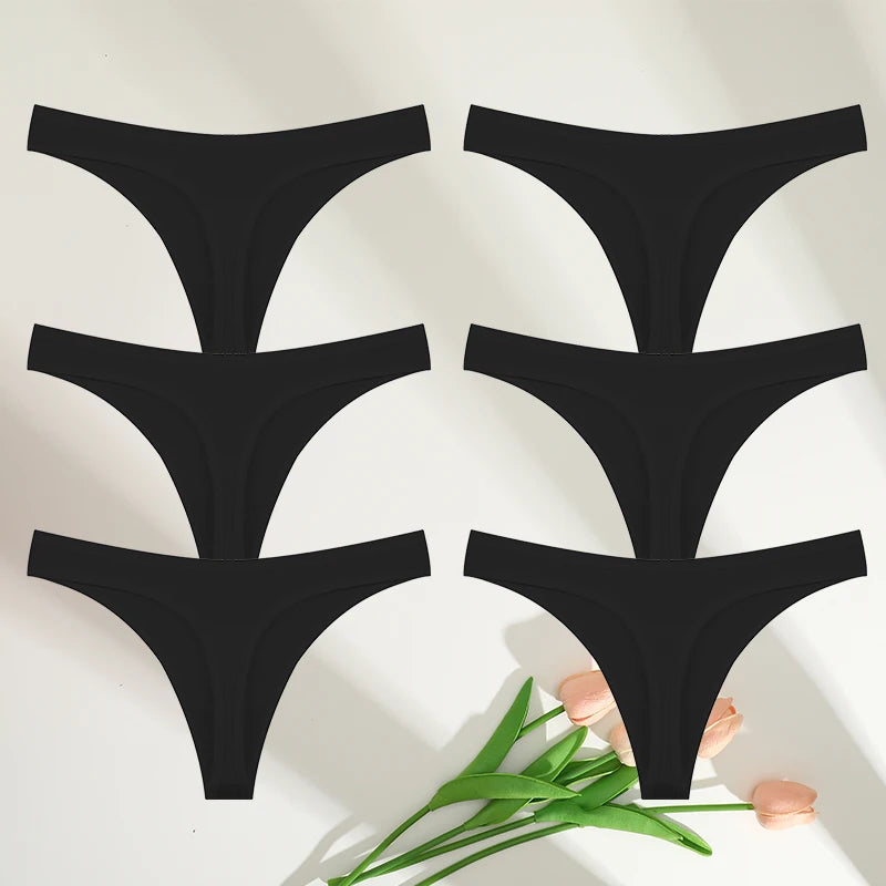 6PCS Cotton G-String Sexy Women Panties V-Waist Underwear Female Lingerie Seamless Thong For Woman Solid Color Intimate Pantys