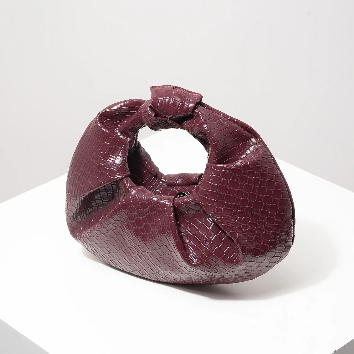 Vintage Faux Leather Woven Pattern Handbag, Knotted Crescent Bag, Pleated Cloud Bag, Women's Party Dress, Burgundy Wallet, Elegant Evening Bag (Pattern Random)