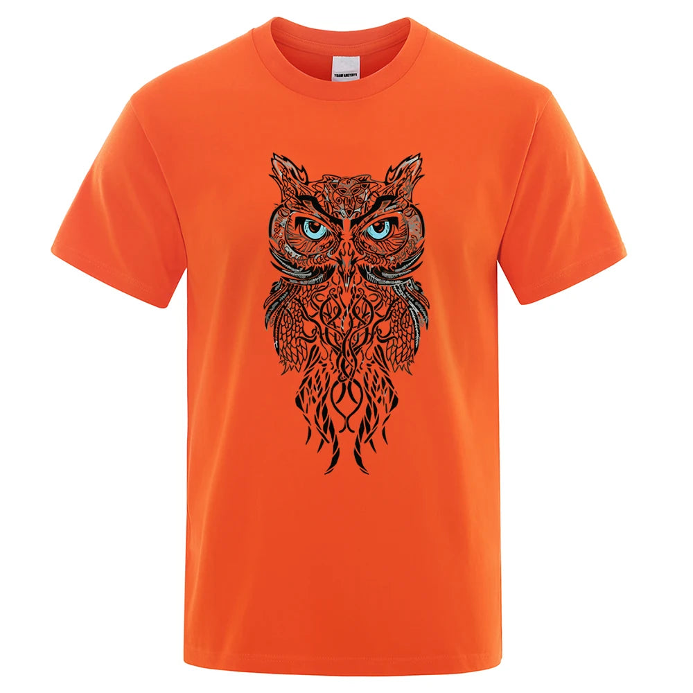 New Men Tshirt Stylish Owl Pattern Printing Casual Short Sleeves Round Collar Brand men's Sport T-shirt Hip Hop Male Tops Tee