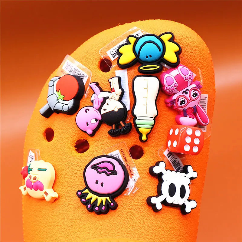 Single Sale 1pcs PVC Shoe Charms Cute Rabbit Baby Bottle Sieve Shoe Accessories Clips Shoe Buckle Decorations fit Kids X-mas