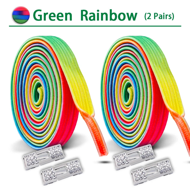 Colorful Elastic Laces Sneakers No Tie Shoe laces Diamond Lock Glitter Shoelaces Without ties Shoe Accessorie 1Pair/2Pair