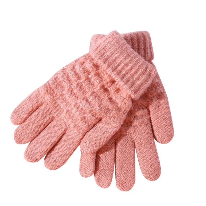 Nuevos guantes de punto gruesos de moda para niños, guantes cálidos de invierno para niños, manoplas elásticas para niños y niñas, guantes sólidos con dedos divididos