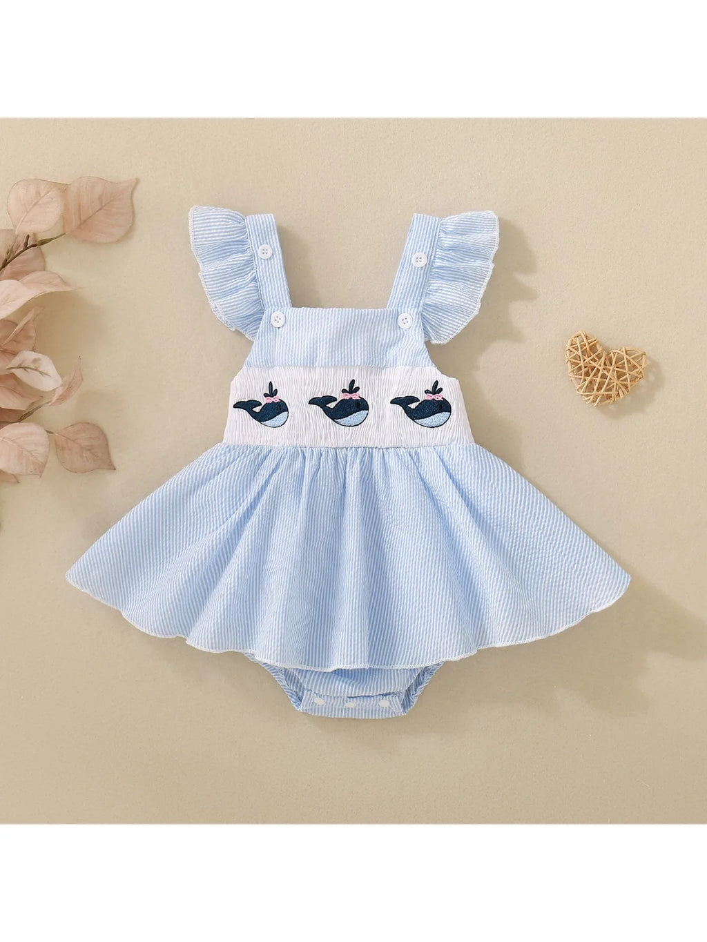 Summer female infant blue whale embroidery small flying sleeve triangular Romper casual cute