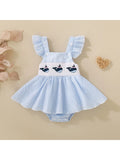 Summer female infant blue whale embroidery small flying sleeve triangular Romper casual cute