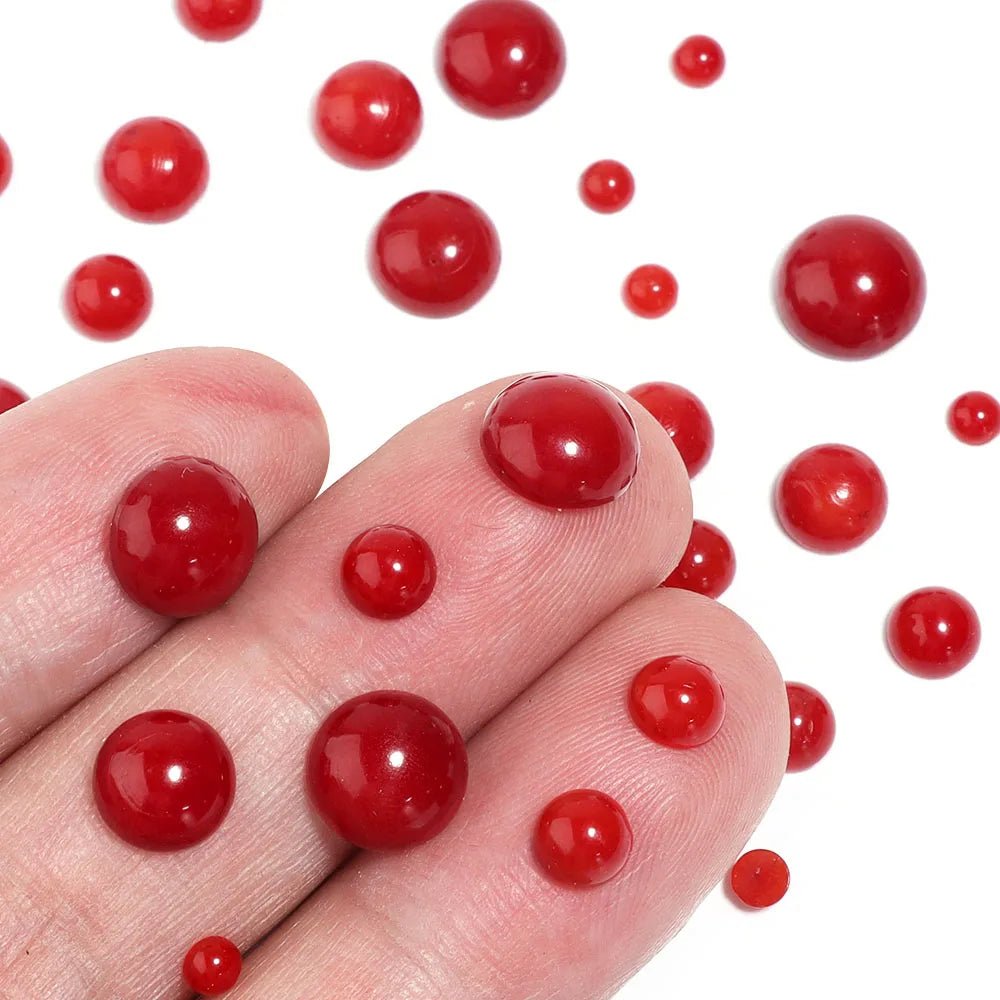 1-10Pcs Red Coral Cabochon Beads Round Shape Natural Cabochon Beads for DIY Jewelry Making Bracelets Necklace Rings Accessories