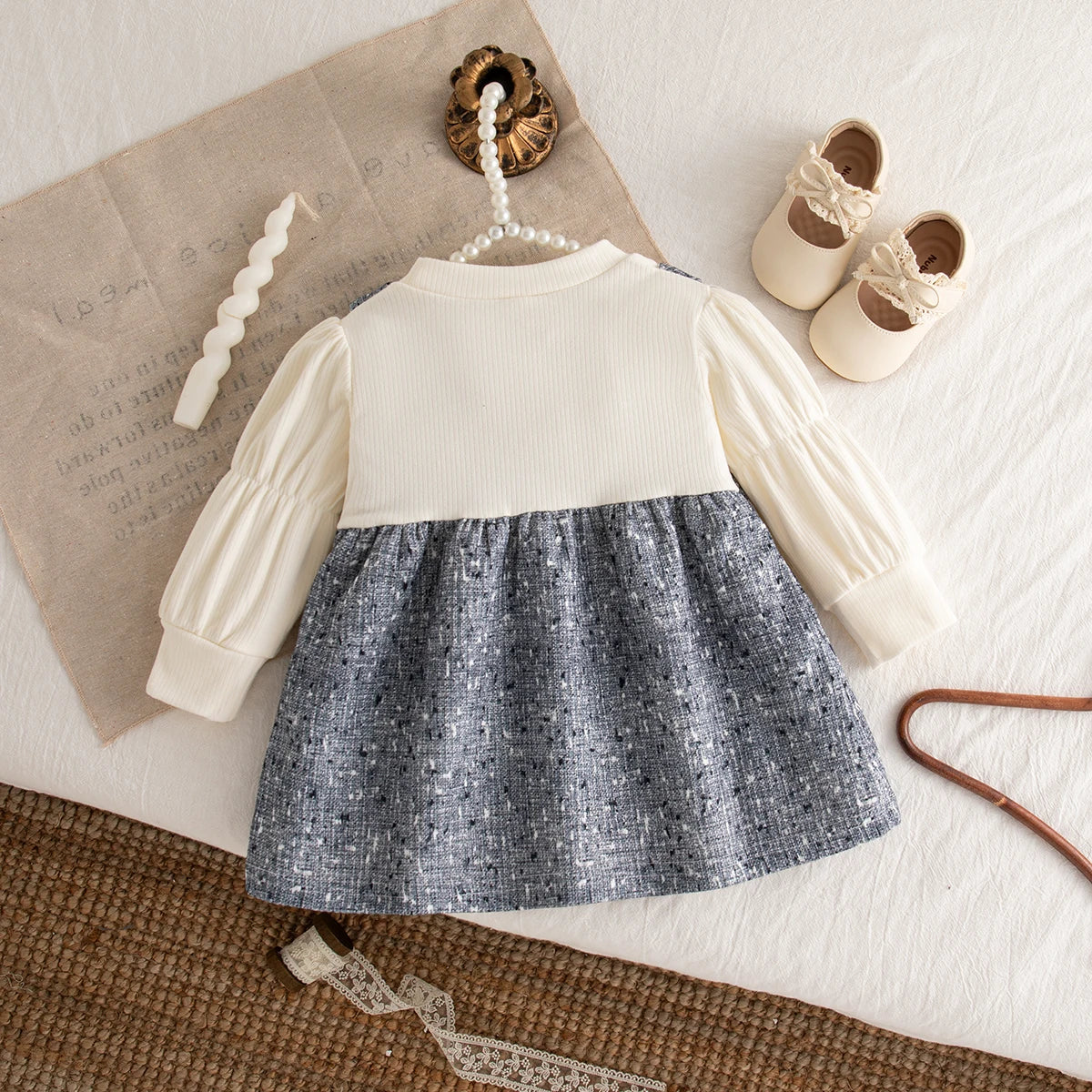 Autumn New Fake Two Piece Long Sleeved Baby Girl Dress, Sweet Bow Children'S Clothing Suitable For Babies Aged 0-3 Years