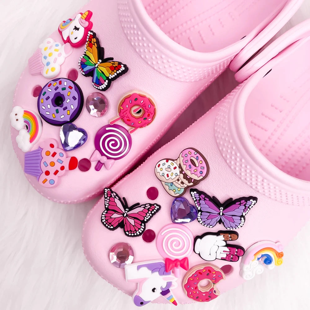1pcs Cute Shoe Charms for Girls Fit Sandal Accessories Women Shoe Decorations Pins Unicorns Doughnuts Rainbow Party Favor Gift