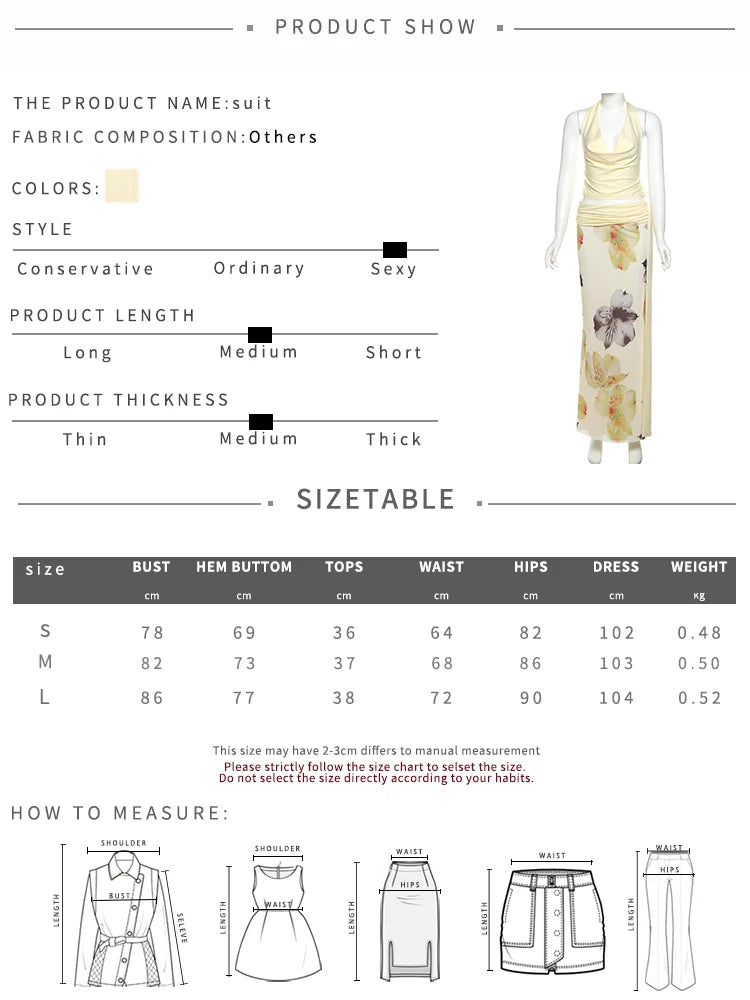 Nibber Temperament Frauen 3-teiliges Set Stapel-Trend Neckholder-Tops + geteilte Quasten-Hose + Blumen-Netzröcke Passende Urlaubskleidung