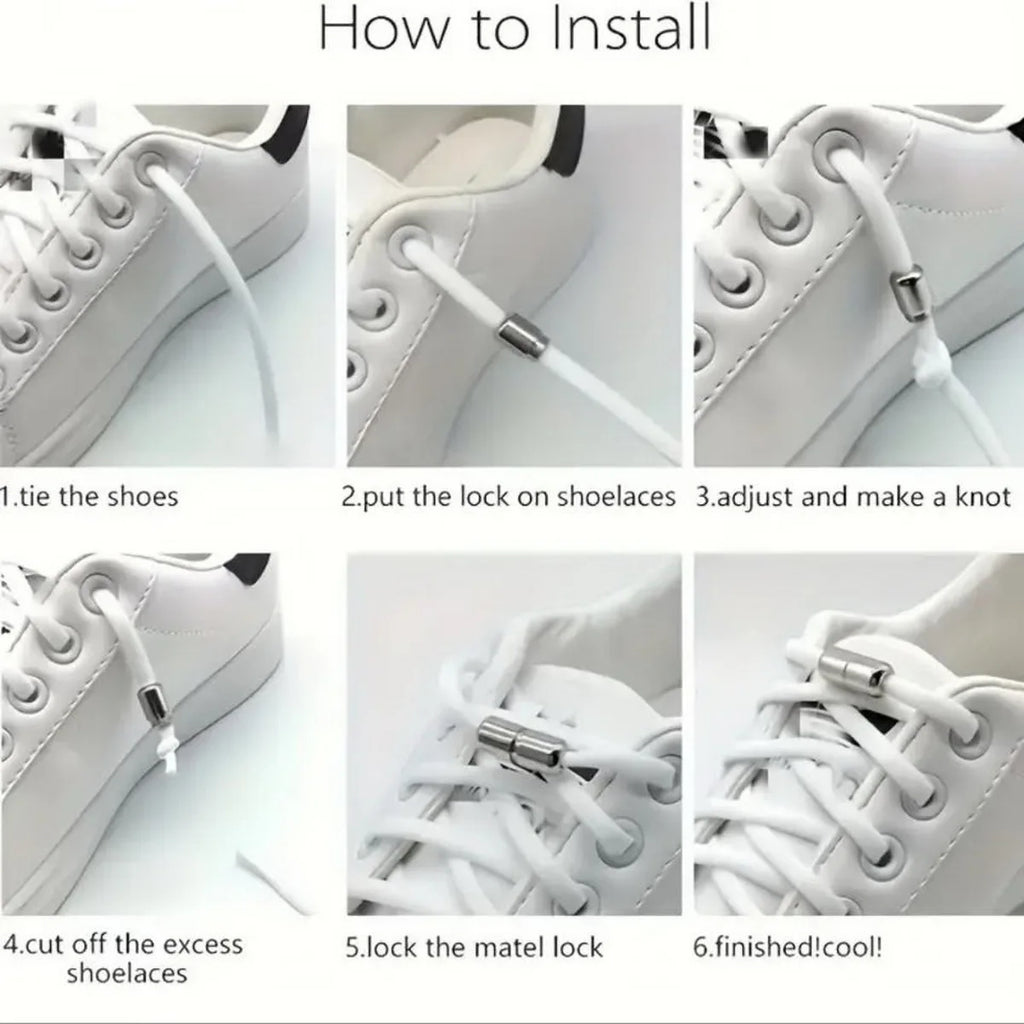 Schnürsenkel ohne Binden, elastisch, halbrund, „Lazy Laces“ mit Metallkapselverschluss für einfaches und sicheres Befestigen von Schuhen