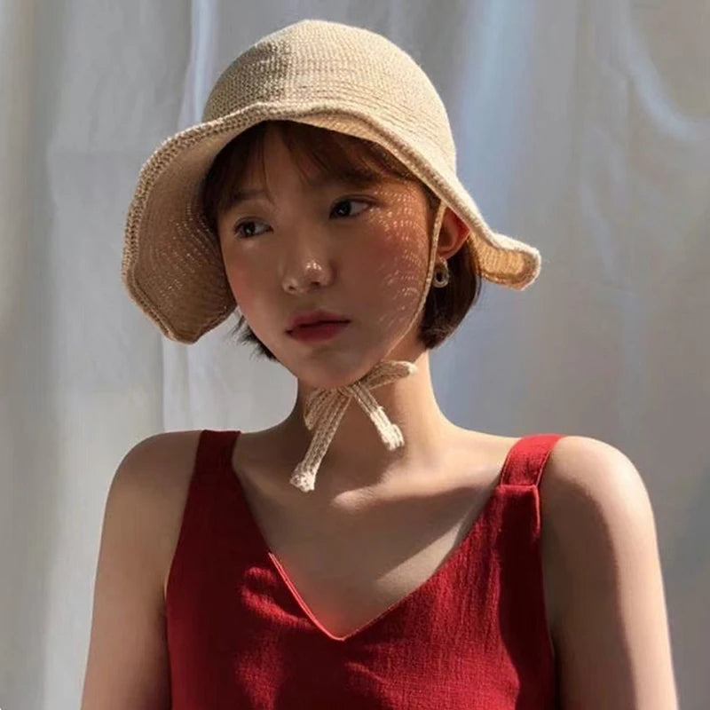 Women's Summer Linen Straw Sun Hats, Wide Brim Beach Cap, Regency Bonnet Style Hat with Bow