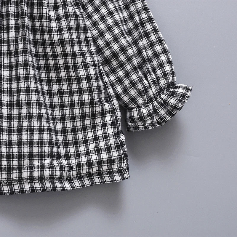 New Black Checkered Long Sleeved Baby Girl Dress For Autumn And Winter, White Baby Collar Children'S Clothing For 6-24 Months