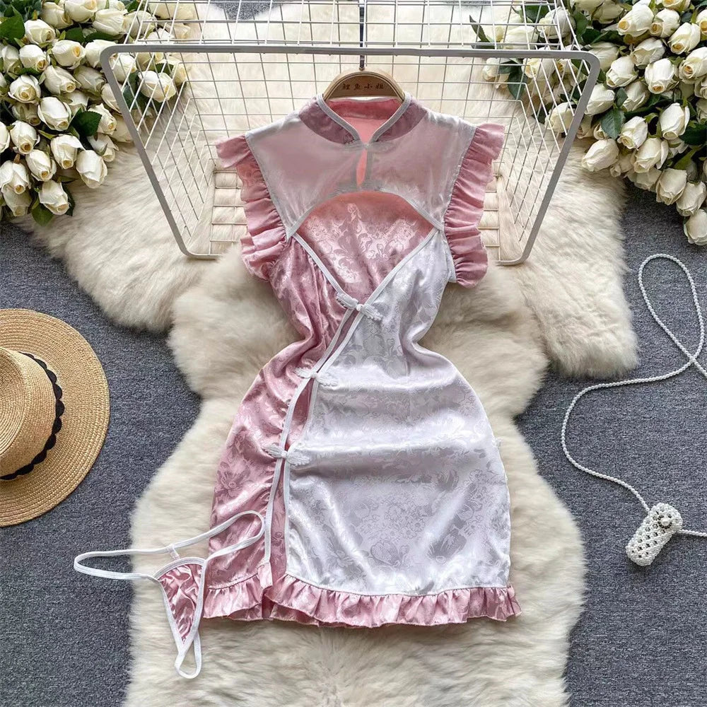 Sexy Cute Sweet Lace Backless Jumpsuit Women Slim Fit Bodysuit Girl Strap Bow knot Cosplay Hot Sweet Bow Ribbon Lingerie Dress