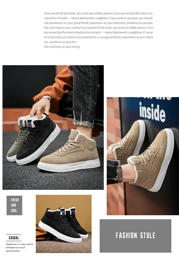 Plus-size men's high-top cotton shoes, men's winter warm fleece-lined casual sneakers, foreign trade fashion sports shoes