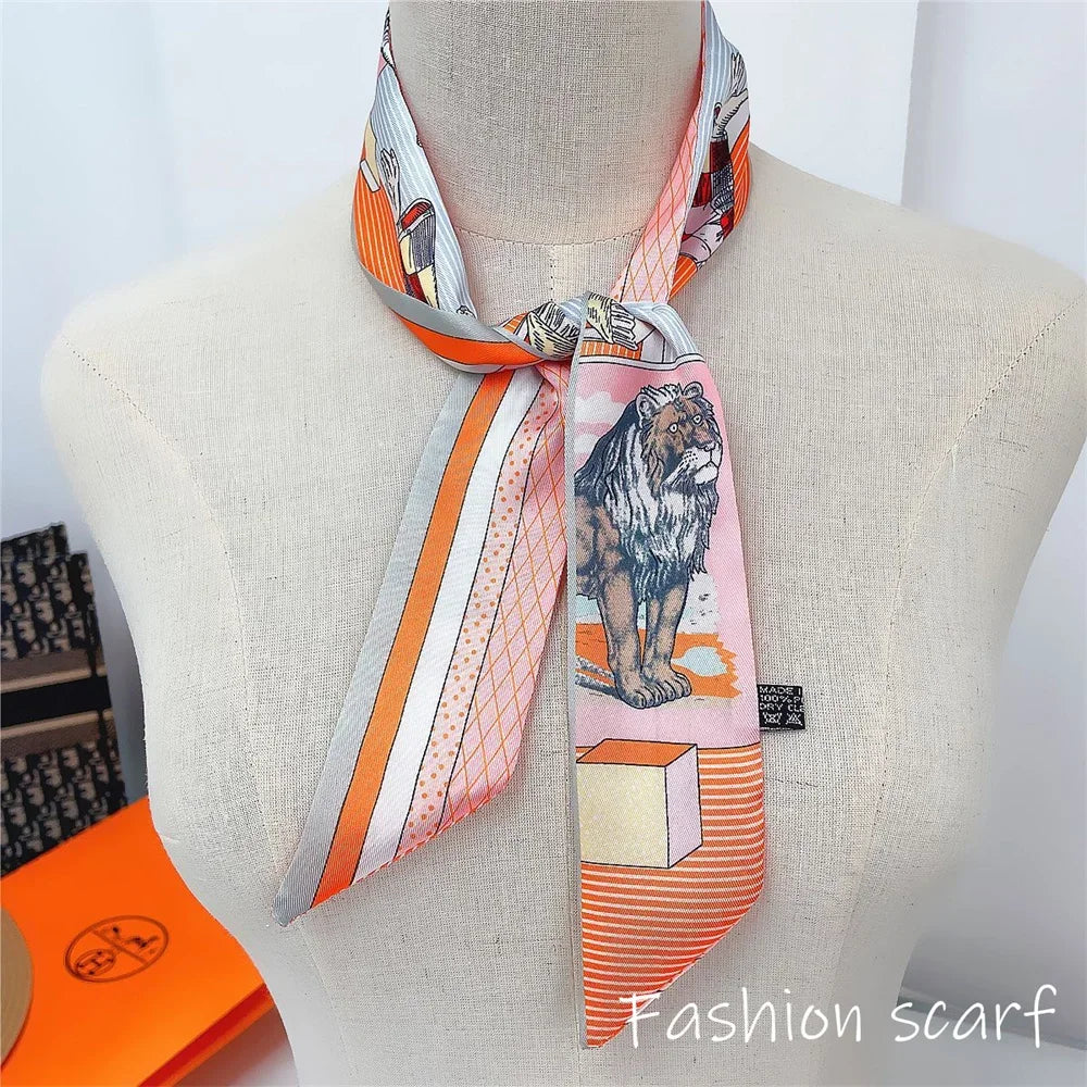 Korean Fashion New Women's Twill Decorative Ribbon Small Scarf Binding Bag Handle Ribbon Hair Band Small Scarf Headband Lion